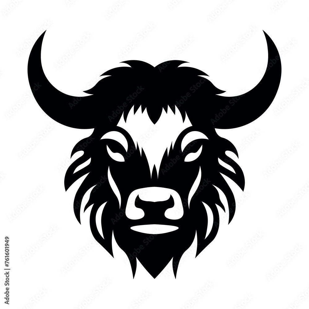 black vector yak head icon on white background