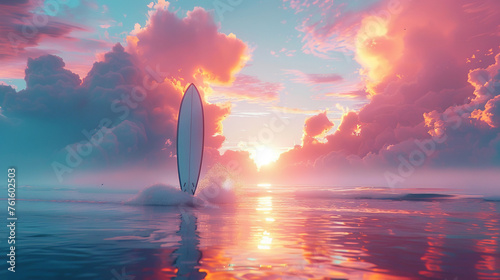 A surfboard sails across pastel clouds in a magic world where dreams shape reality and adventures unfold beyond the horizon cinematic. © Chaiyo