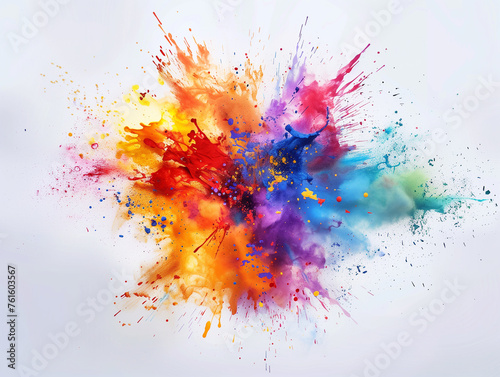 Colorful splatter explosion, expressive freedom, minimal backdrop for impactful messaging