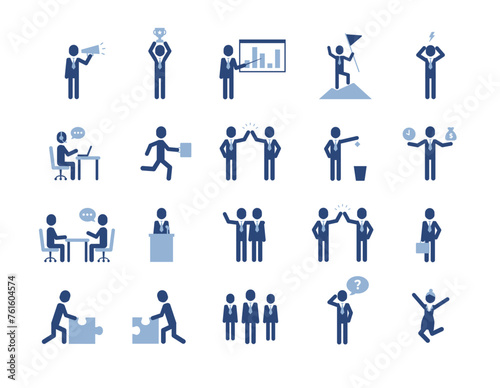 Editable characters icon set. Team office working together on a project as a networking player. Professional corporate people talking and communicating together pictograms.
