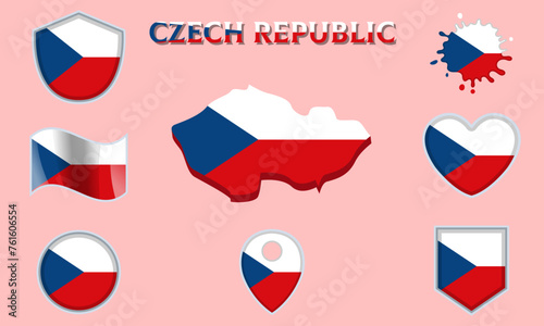 Free Download Collection of flat national flags of Czech Republic with map - GFXLoad