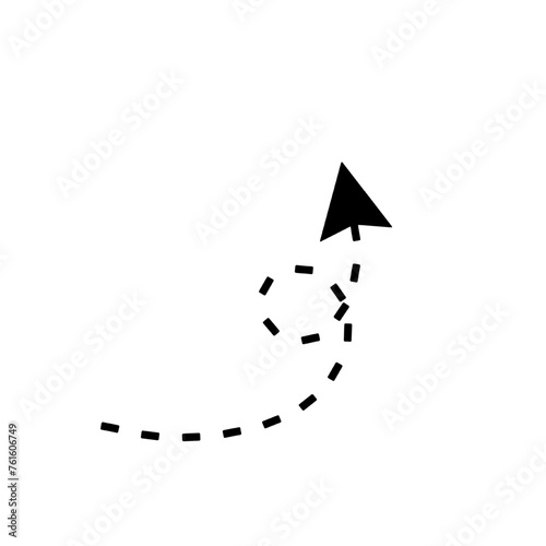 arrow with dashed line isolated on white and transparent background. black arrow hand drawn paint icon