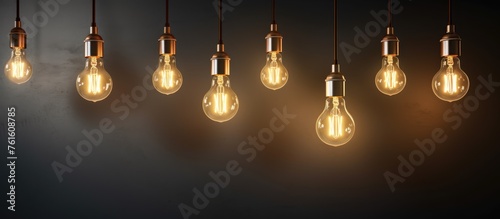 Modern bulb hanging on ceiling with classic style for room decoration, with space for text.