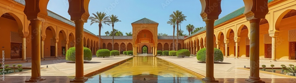 Fototapeta premium Ramadan background. The beauty of Islamic architecture and Islamic patterns. Best super ultra wide for wallpaper.