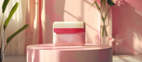 Pastel Spring Palette Highlighting a Luxury Leather Wallet in Soft Studio Light photo