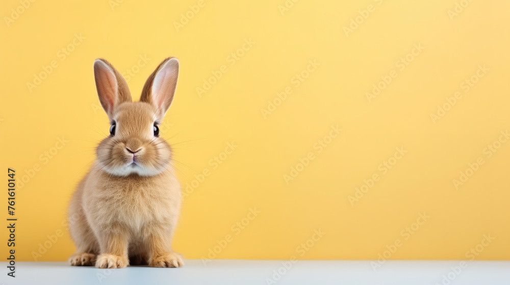 Obraz premium cute animal pet rabbit or bunny brown color smiling and laughing isolated with copy space for easter background