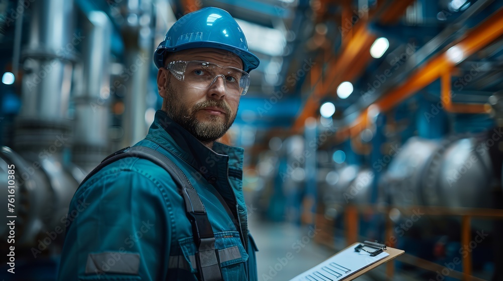 Engineer with a clipboard in a power plant