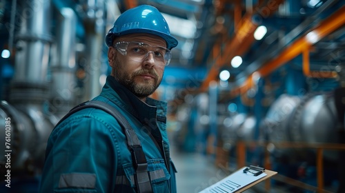 Engineer with a clipboard in a power plant