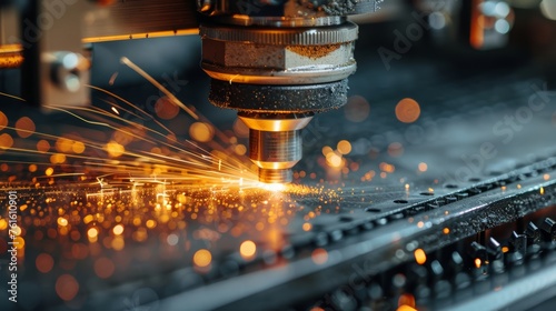 Precision machinery cutting metal with sparks flying,Industrial laser cutting technology in manufacturing