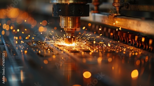 Precision machinery cutting metal with sparks flying,Industrial laser cutting technology in manufacturing