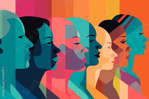 Silhouette profile group of men and women of diverse culture. Diversity multi-ethnic and multiracial people. Concept of racial equality and anti-racism. Multicultural society. Friendship