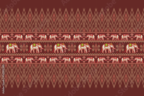 Geometric Traditional Thai Elephant Ikat Seamless Pattern.  Vector Illustration embroidery style design for fabric, carpet, tile, wrapping, textile, wallpaper, and background