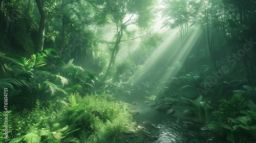 Dense tropical forests with sunlight filtering through the green canopy, create a peaceful and refreshing atmosphere.