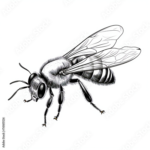  bee simple line art with bold lines in the style of an engraving © Imran