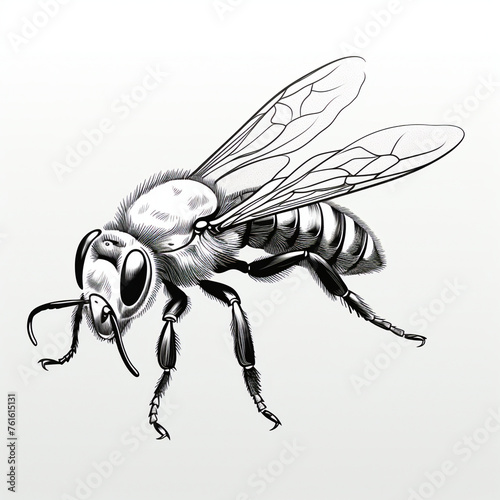  bee simple line art with bold lines in the style of an engraving