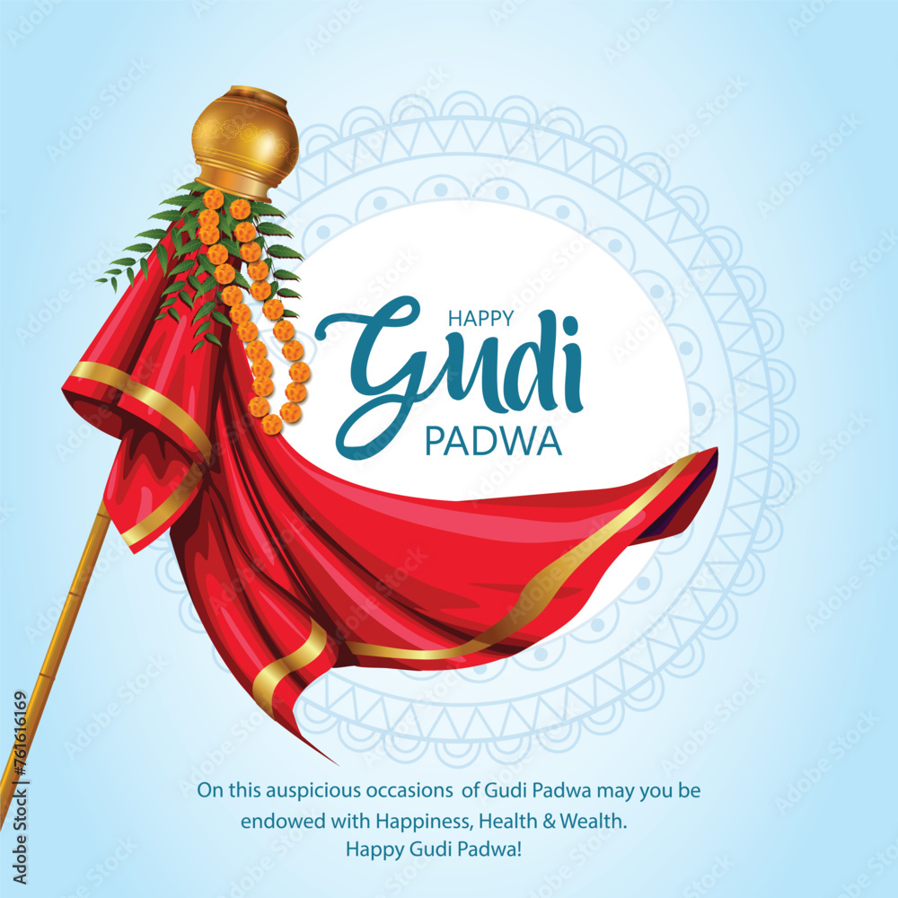 Naklejka premium Happy Gudi Padwa with decorated background of celebration of India. abstract vector illustration design