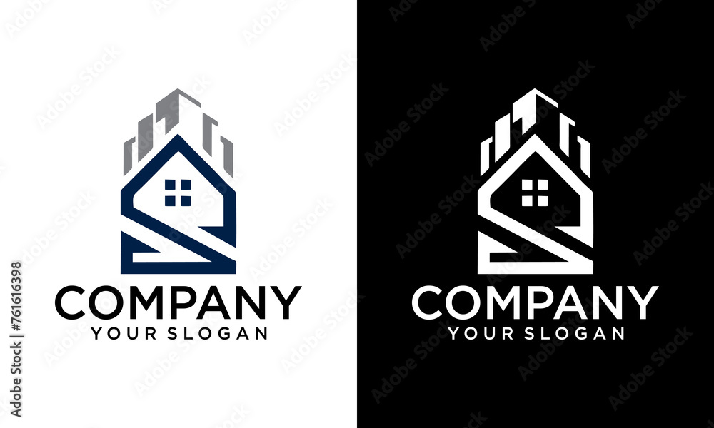Creative House Letter S with city buildings logo silhouette icons Creative House Letter S with city buildings logo silhouette icons