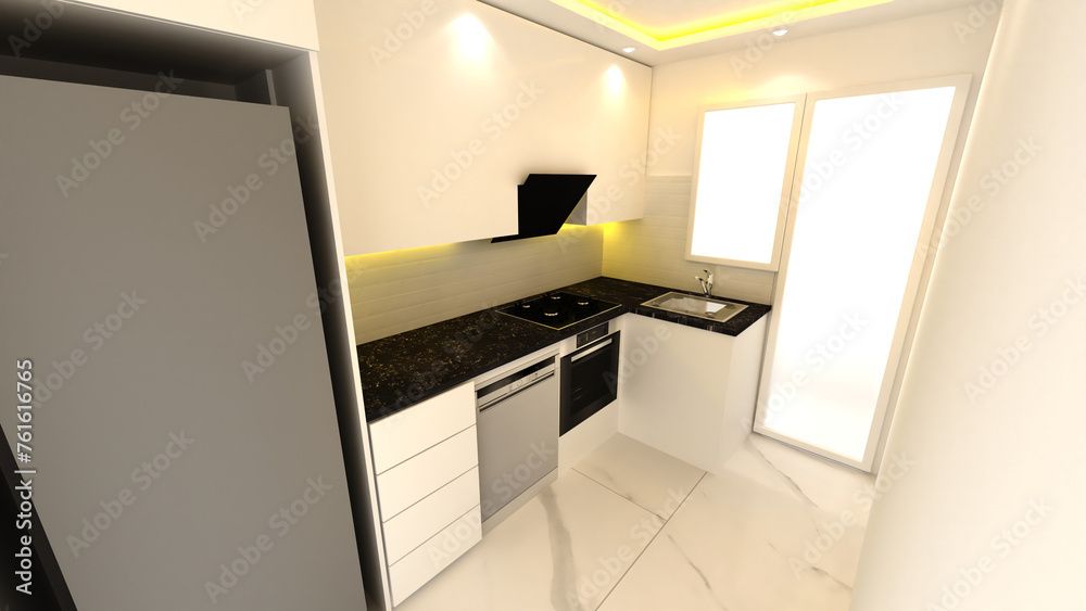 Modern Contemporary kitchen room interior . White and wood material. Real new interior design
Modern Contemporary kitchen room interior . White and wood material. Real new interior design