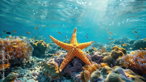 Tropical underwater starfish on a coral reef