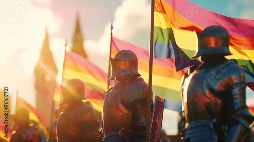 Gay knights with Rainbow flags