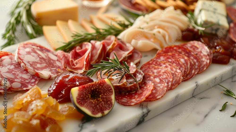 Charcuterie board with various delicacies
