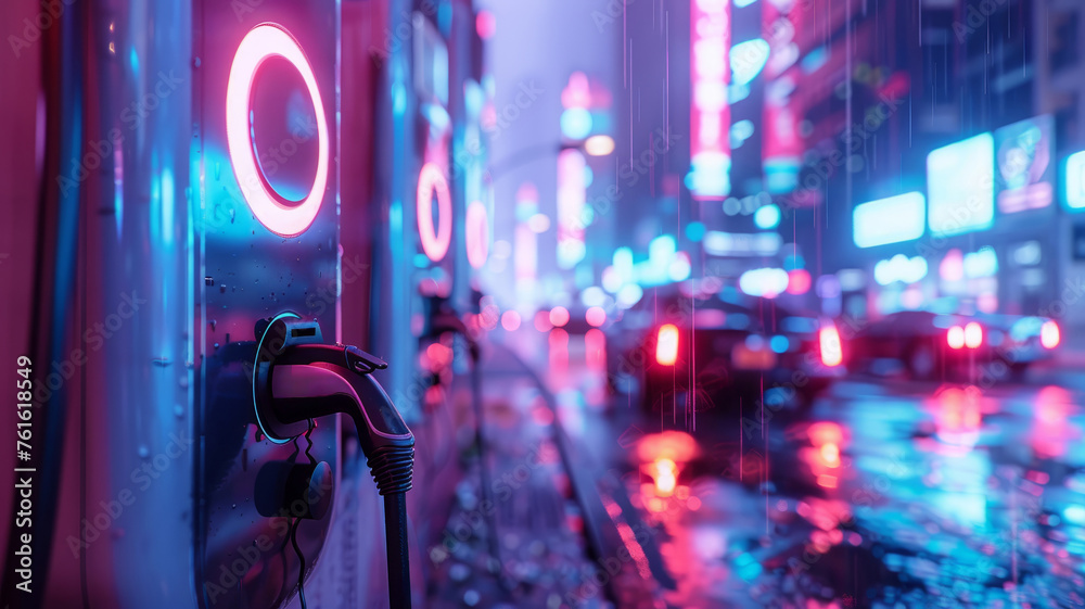 Neon sign and city lights at night. Neon sign and city lights at night.
