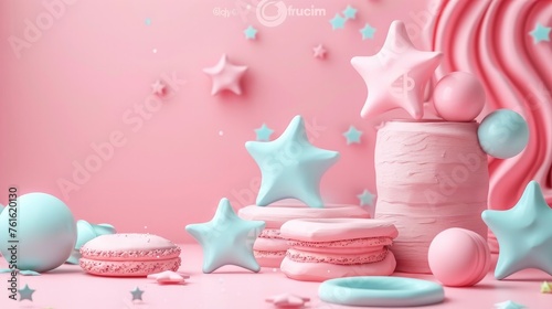 3D Rendering of Macarons and Stars on Pastel Gradient Background: A Delectable Business Icon