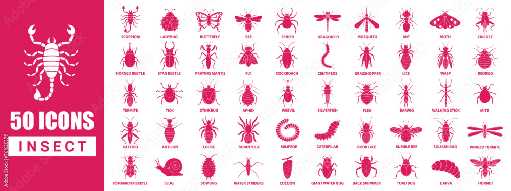50 insect icon collection in silhouette design style 50 insect icon collection in silhouette design style