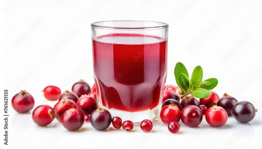 Tasty cranberry juice in glass and fresh berries isolated on white . high quality photo Tasty cranberry juice in glass and fresh berries isolated on white . high quality photo