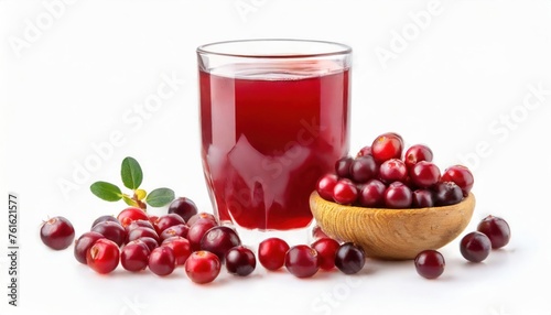 Tasty cranberry juice in glass and fresh berries isolated on white . high quality photo