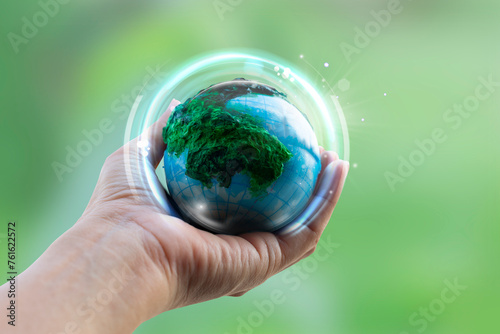 Hands holding Embracing a Handmade Globe. World Earth ESG, Environmental, social and corporate governance. Environment Earth Day, Green Energy, green business