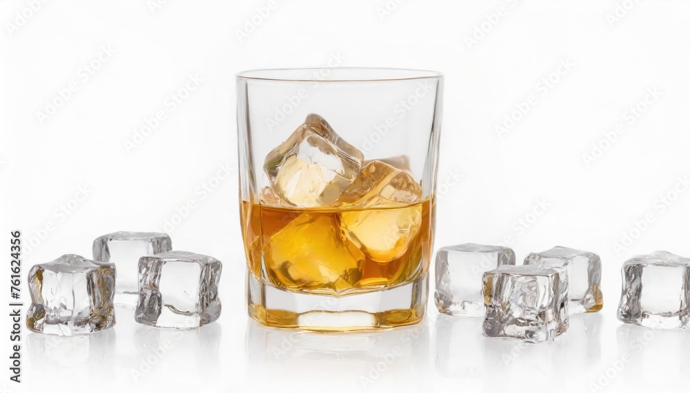 Whiskey and ice cubes in glass isolated on white. high quality photo Whiskey and ice cubes in glass isolated on white. high quality photo