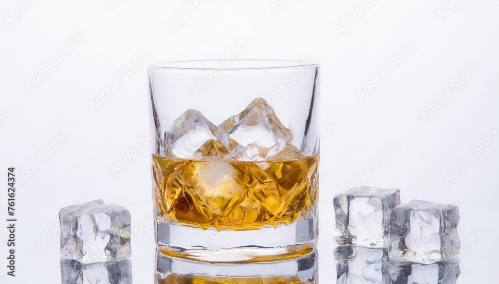 Whiskey and ice cubes in glass isolated on white. high quality photo