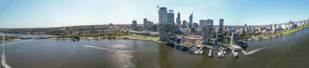 Aerial view of Perth Cityscape and Swan River, Australia