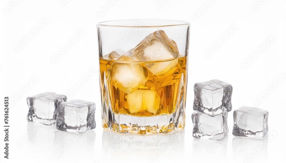 Whiskey and ice cubes in glass isolated on white. high quality photo Whiskey and ice cubes in glass isolated on white. high quality photo