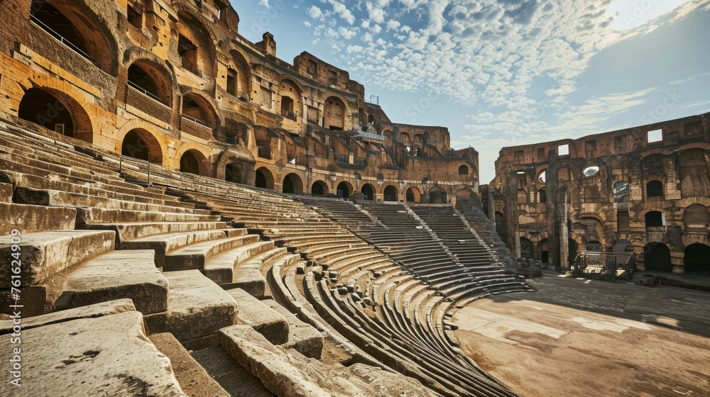 A magnificent ancient Roman amphitheater devoid of people    AI generated illustration