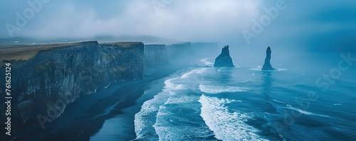 Aerial view of Reynisdrangar sea stacks