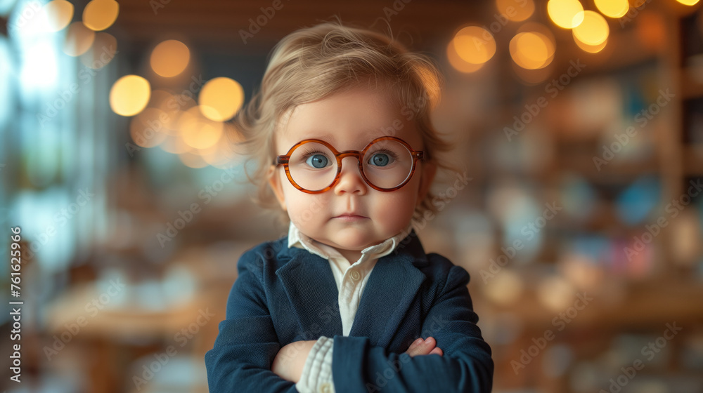 cute little baby boss wearing glasses with arms crossed cute little baby boss wearing glasses with arms crossed