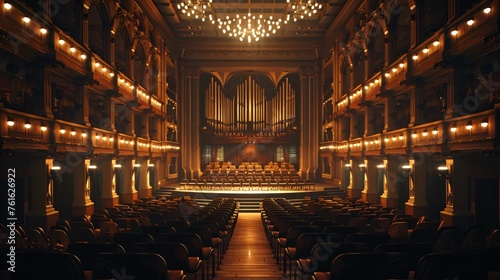 A concert hall where the instruments play themselves composing new music each night