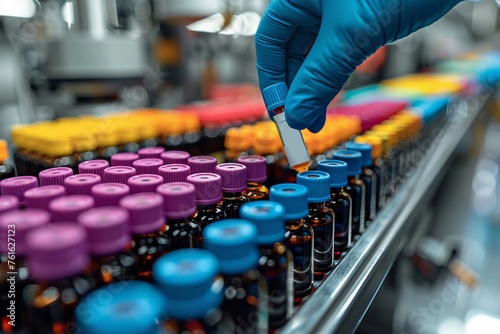 Professional lab conducting pharmaceutical advances closeup on medication analysis molecular background photo