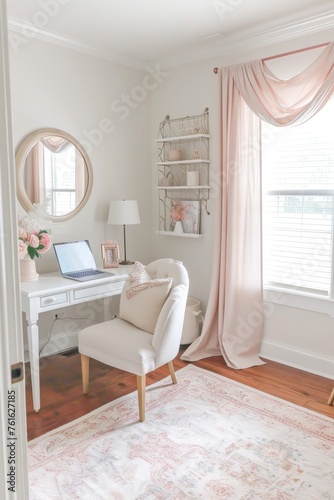 A quaint home office nook with pastel-colored decor     AI generated illustration