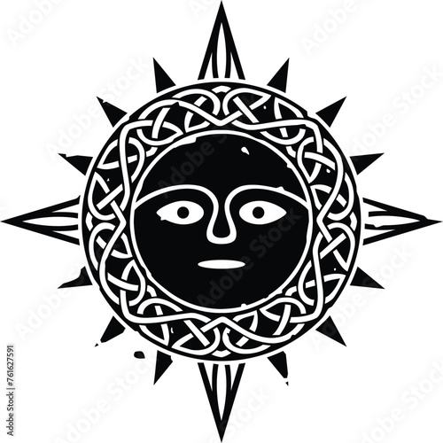 Tribal Sun Compass with Celtic Circle or Ring Knot Pattern