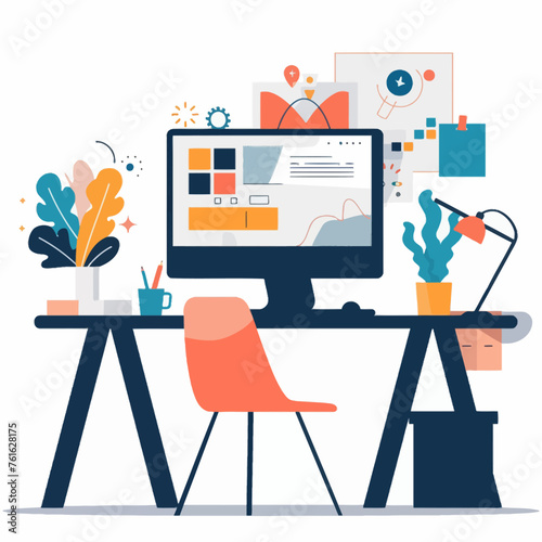 Flat Design Setup Computer for Freelancer