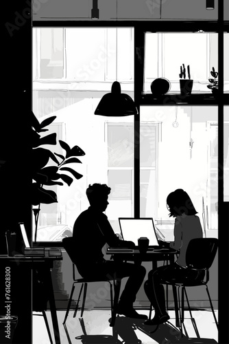 People Sitting in Cafe with Laptop