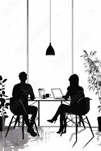 People Sitting in Cafe with Laptop