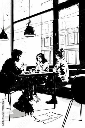 People Sitting in Cafe with Laptop