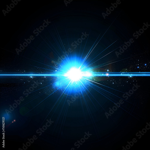 flashes, lights and sparks. Abstract blue lights, abstract lens flare blue light over black background, Generative Ai