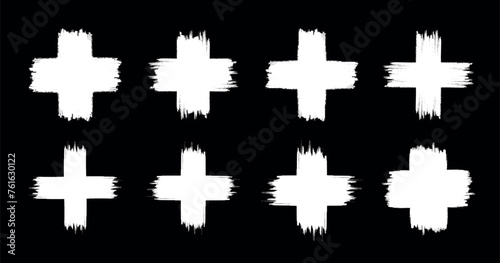 White scribble cross set. Grunge hand drawn crosses. X hand drawn in brush. Sale banner. Vector illustration