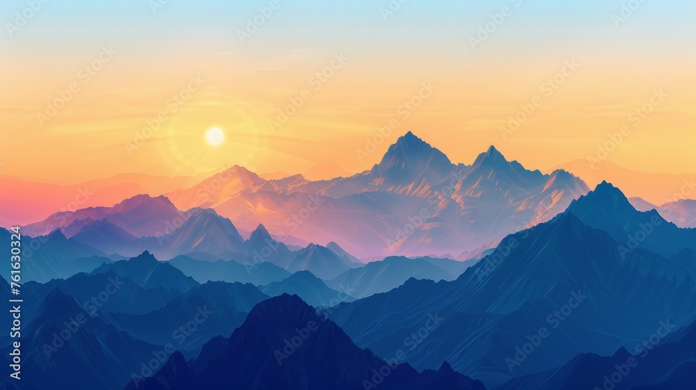 Summer Sunset over Mountain Range Panorama