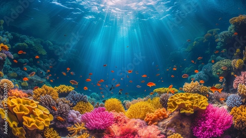 Vibrant Underwater Coral Reef Ecosystem, generative ai © Matus
